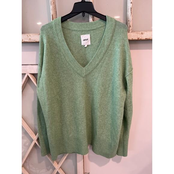 Aerie size small oversized green v-neck sweater - Picture 1 of 3